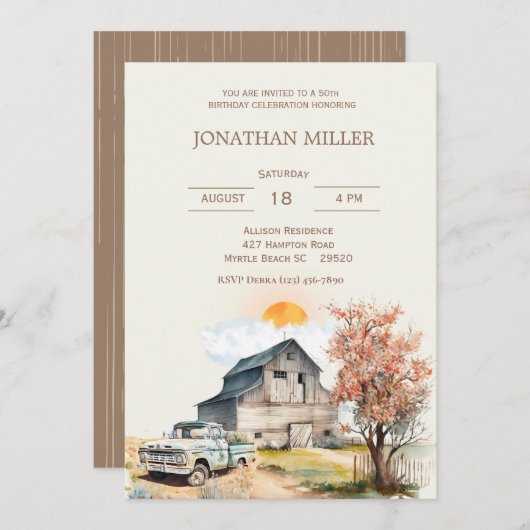  Boerderij 50e Verjaardag Vrachtwagen Feestuitnodi Kaart (Voorkant / Achterkant)