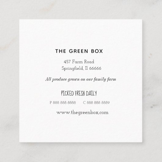 Boerderij aan tafel organisch boerderij vierkante visitekaartje (Achterkant)