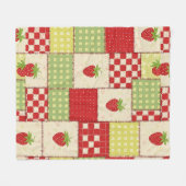 Boerderij Aardbei Gingham Bloemmotief Fleece Deken (Voorkant (Horizontaal))