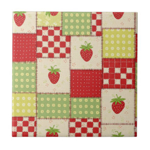 Boerderij Aardbei Gingham Bloemmotief Tegeltje