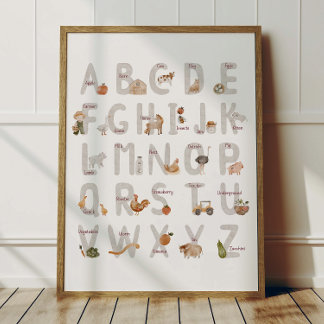 Boerderij Alfabet ABC Poster Kinderkamer Decoratie