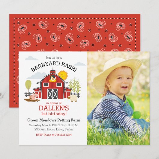 Boerderij Animal 1e verjaardag foto Kaart (Voorkant / Achterkant)