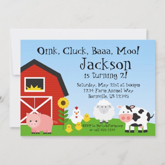Boerderij Animal and Barn Birthday Party Invite Kaart (Voorkant)