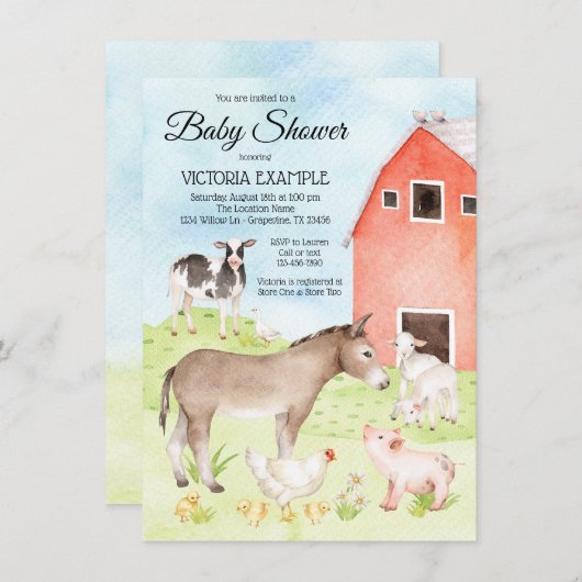 Boerderij Animal Baby Shower Uitnodigingen (Voorkant / Achterkant)