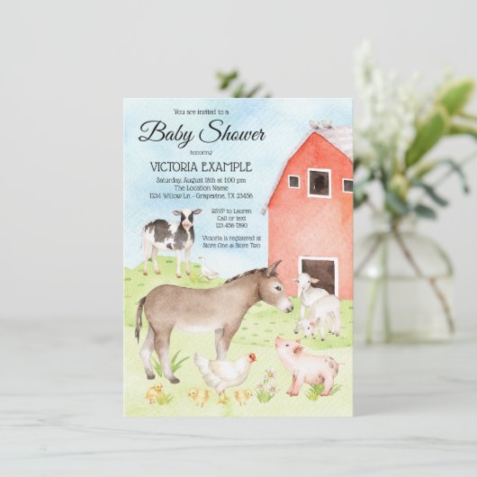 Boerderij Animal Baby Shower Uitnodigingen (Staand voorkant)