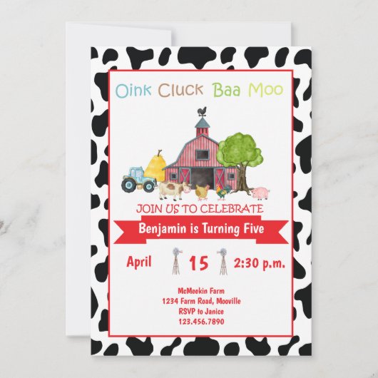 Boerderij Animal Barnyard Birthday Invitation Kind Kaart (Voorkant)