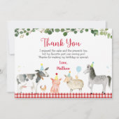Boerderij Animal Barnyard Greenery Birthday Dank u Kaart (Voorkant)