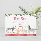Boerderij Animal Barnyard Greenery Birthday Dank u Kaart (Staand voorkant)