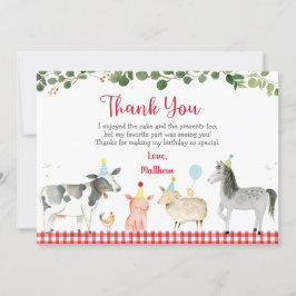 Boerderij Animal Barnyard Greenery Birthday Dank u Kaart