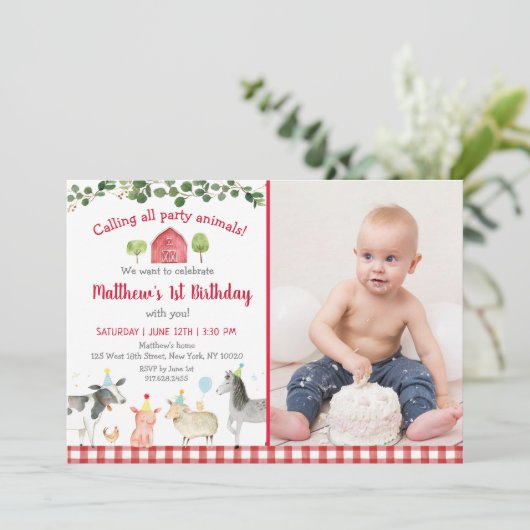 Boerderij Animal Barnyard Greenery Birthday Kaart (Staand voorkant)