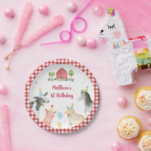 Boerderij Animal Barnyard Greenery Birthday Papieren Bordje (Feest)