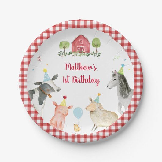Boerderij Animal Barnyard Greenery Birthday Papieren Bordje (Voorkant)