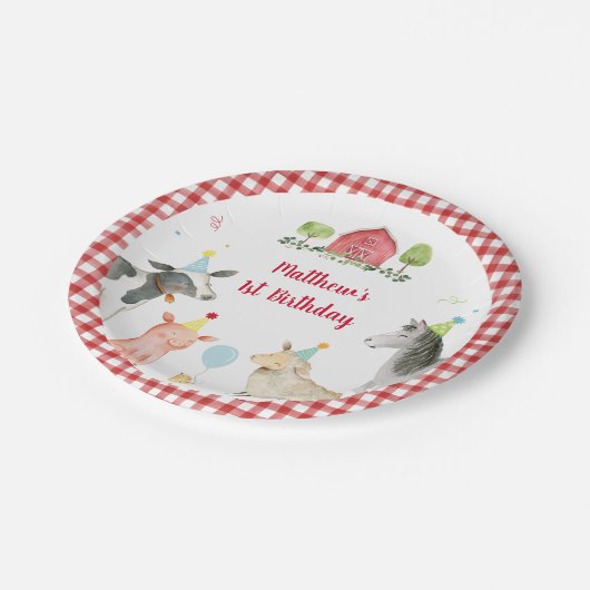 Boerderij Animal Barnyard Greenery Birthday Papieren Bordje (Gekanteld)
