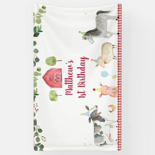 Boerderij Animal Barnyard Greenery Birthday Spandoek (Verticaal)