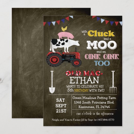 Boerderij Animal Barnyard Verjaardagsuitnodiging Kaart (Voorkant / Achterkant)