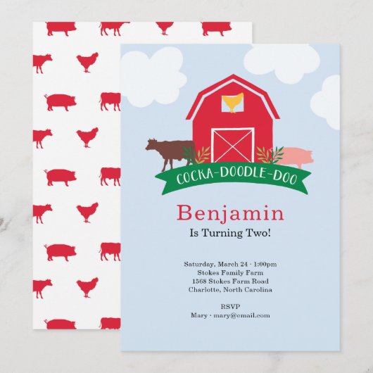 Boerderij Animal Birthday Party Invitation Kaart (Voorkant / Achterkant)