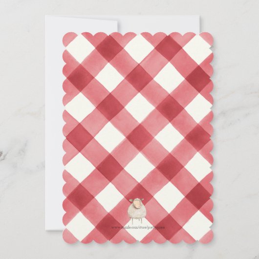 Boerderij Animal Birthday Party Red Check Boy of G Kaart (Achterkant)
