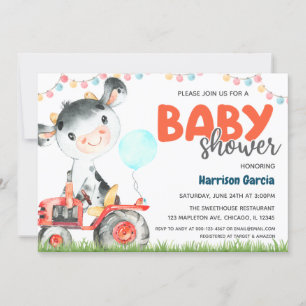 Boerderij Animal Boy Koe Baby shower Uitnodiging