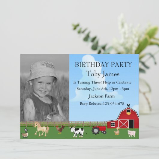 Boerderij Animal Custom Foto Verjaardagsuitnodigin Kaart (Staand voorkant)