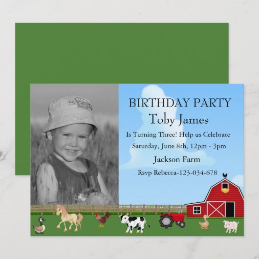 Boerderij Animal Custom Foto Verjaardagsuitnodigin Kaart (Voorkant / Achterkant)
