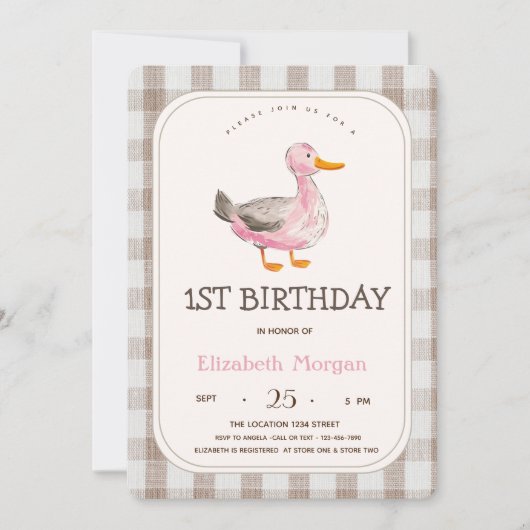 Boerderij Animal Duck Gingham Kaart (Voorkant)