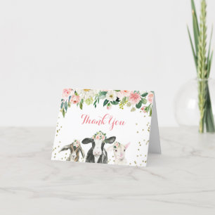 Boerderij Animal Floral Girl Baby shower Hartelijk Bedankkaart
