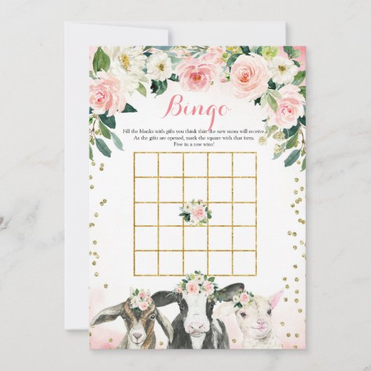 Boerderij Animal Floral Girl Bingo Game Kaart (Voorkant)