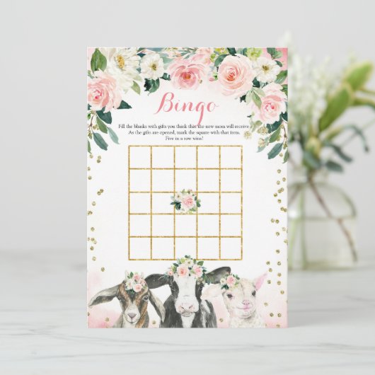 Boerderij Animal Floral Girl Bingo Game Kaart (Staand voorkant)