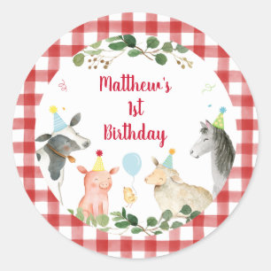 Boerderij Animal Greenery Birthday Ronde Sticker