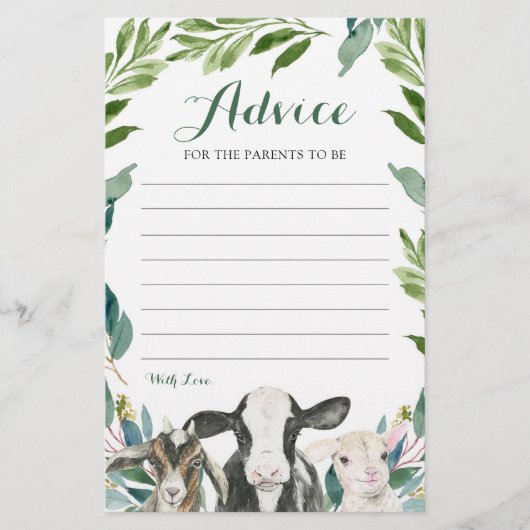 Boerderij Animal Greenery Boy Baby shower Advice C (Voorkant)