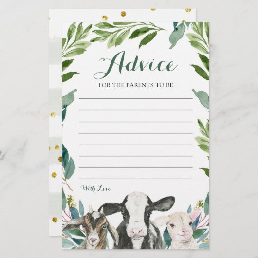 Boerderij Animal Greenery Boy Baby shower Advice C (Voorkant / Achterkant)