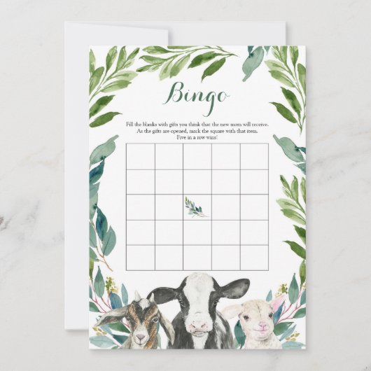 Boerderij Animal Greenery Boy Baby shower Bingo Ga Kaart (Voorkant)