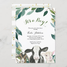 Boerderij Animal Greenery Boy Baby shower Invitati
