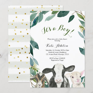 Boerderij Animal Greenery Boy Baby shower Invitati Kaart