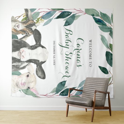 Boerderij Animal Greenery Boy Baby shower Sign Tap Wandkleed (In Situ (horizontaal))