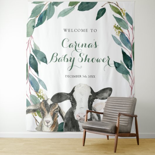 Boerderij Animal Greenery Boy Baby shower Sign Tap Wandkleed (In situ)