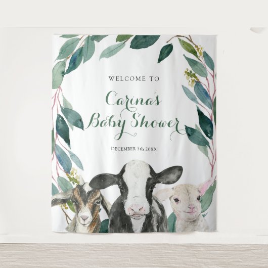 Boerderij Animal Greenery Boy Baby shower Sign Tap Wandkleed (Voorkant)