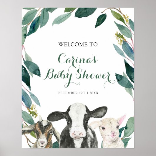 Boerderij Animal Greenery Boy Baby shower Welkomst Poster (Voorkant)