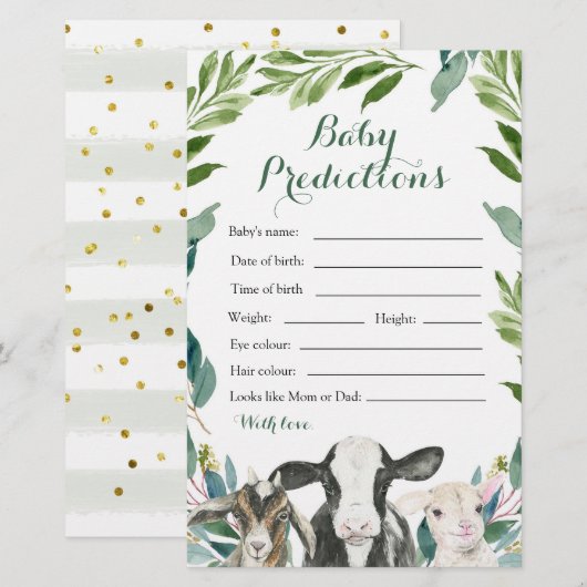 Boerderij Animal Greenery Boy Baby voorspellingen (Voorkant / Achterkant)