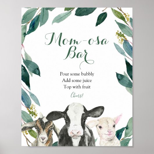 Boerderij Animal Greenery Boy Momosa Bar Sign Poster (Voorkant)