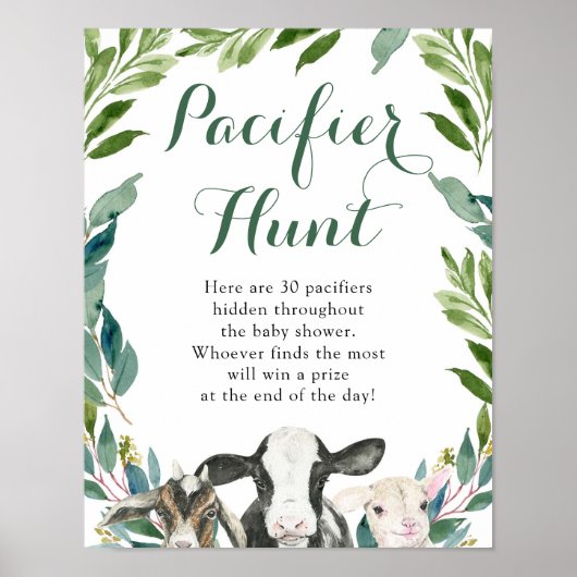 Boerderij Animal Greenery Boy Pacifier Hunt Poster (Voorkant)