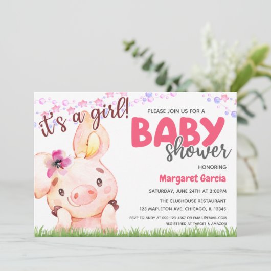Boerderij Animal Piggy Baby Girl Baby shower Kaart (Staand voorkant)