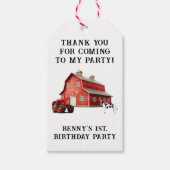 Boerderij Animal Red Barn Tractor 1st. Verjaardag  Cadeaulabel (Voorkant)