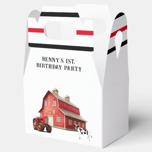 Boerderij Animal Red Barn Tractor 1st. verjaardags Bedankdoosjes (Geopend)