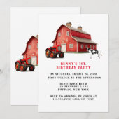 Boerderij Animal Red Barn Tractor 1st. verjaardags Kaart (Voorkant / Achterkant)