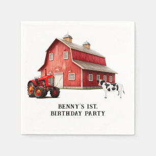 Boerderij Animal Red Barn Tractor 1st. verjaardags Servet