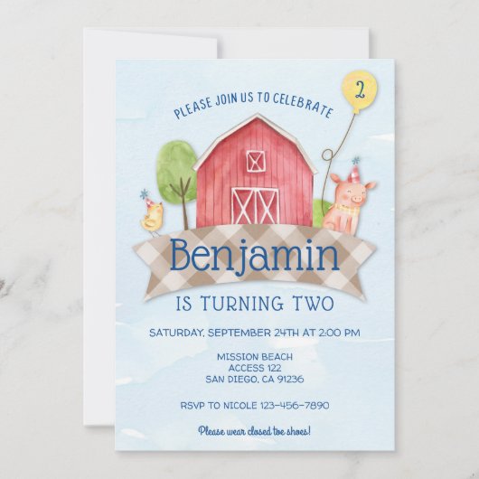 boerderij Animal verjaardagsuitnodiging, BOERDERIJ Kaart (Voorkant)