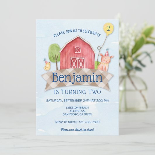 boerderij Animal verjaardagsuitnodiging, BOERDERIJ Kaart (Staand voorkant)