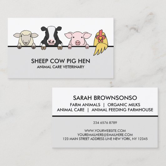 Boerderij Animal Veterinary Sheep Koe Pig Hen Visitekaartje (Voorkant / Achterkant)