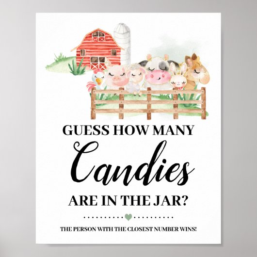 Boerderij Animas Hoeveel Snoepjes Baby shower Game Poster (Voorkant)